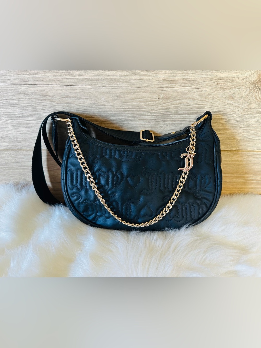 Juicy Couture Black Quilted Shoulder Bag with Gold Chain